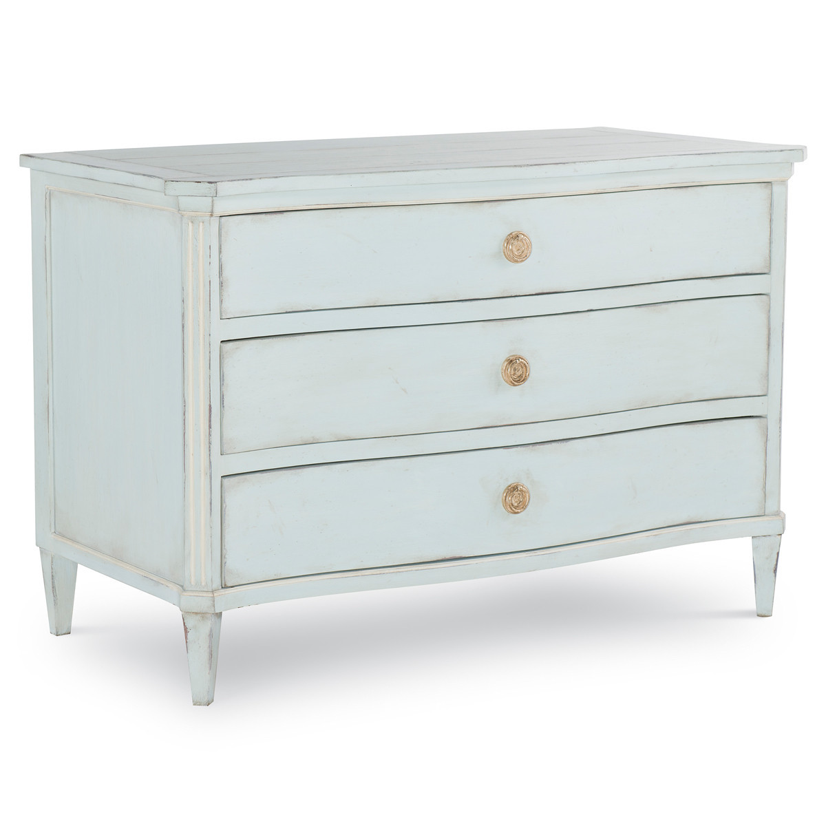Century French Country Antique Grey Wood Brass Hardware 3 Drawer Bachelor Chest | Kathy Kuo Home