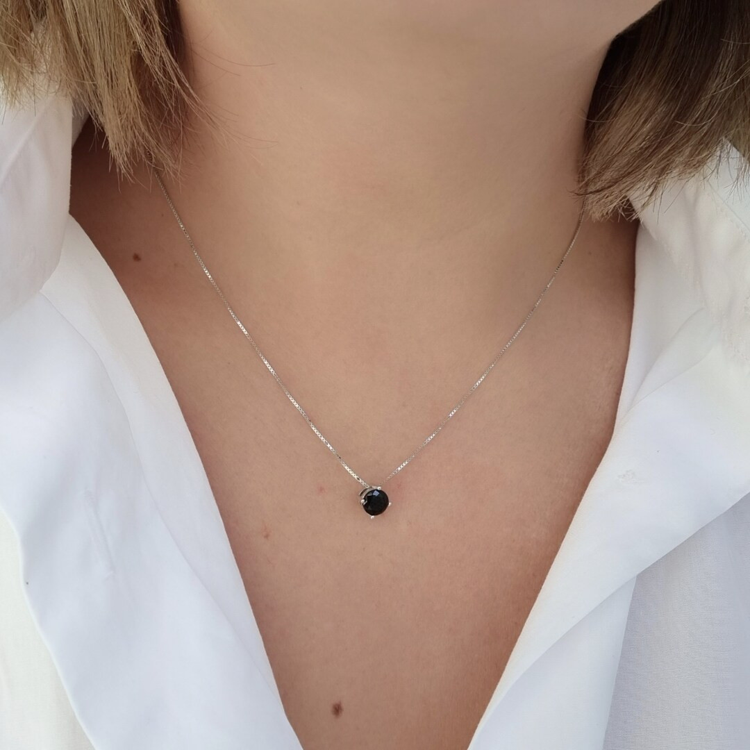 Solitaire Black Cubic Zirconia Pendant Silver Chain Necklace. - Etsy UK | Etsy (UK)