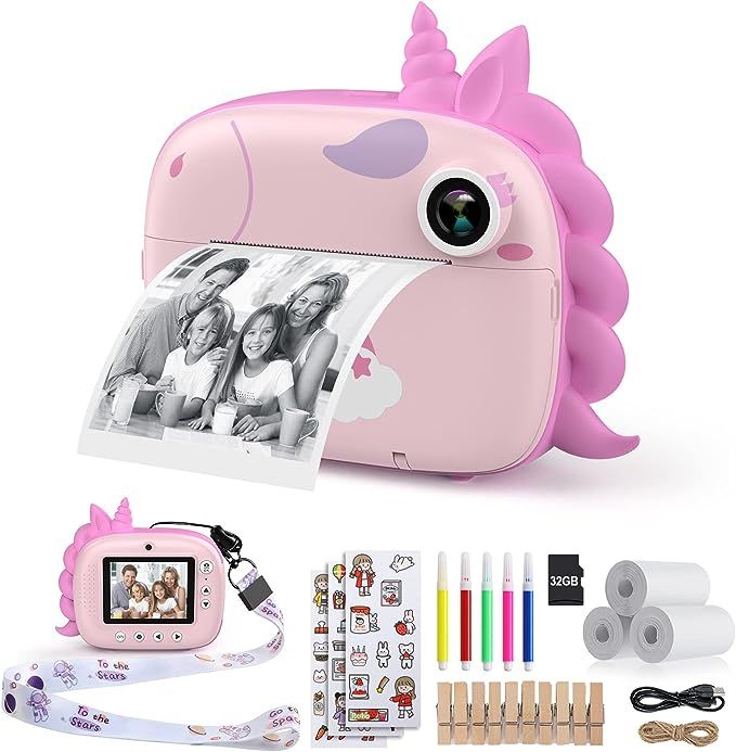 HiMont Camera Instant Print, Digital Camera for Kids with Zero Ink Print Paper & 32G TF Card, Sel... | Amazon (US)