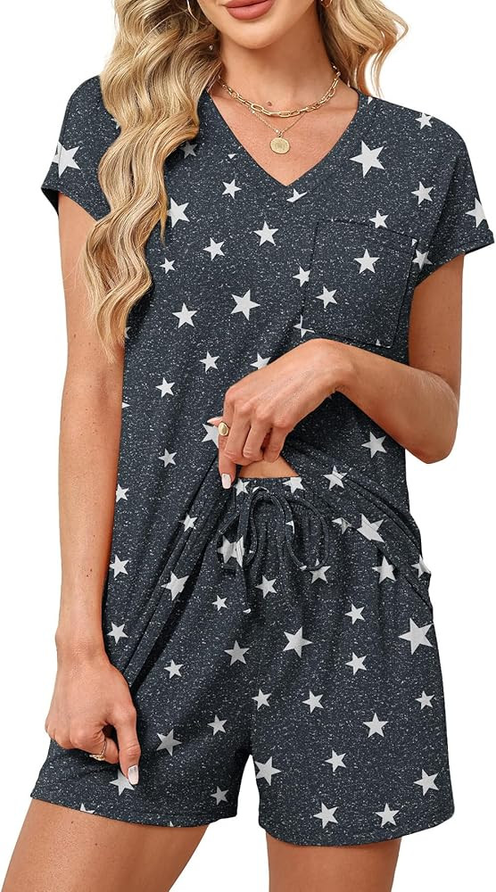 RUMIA Lounge Sets for Women 2 Piece Cap Sleeve Pajamas Short Sets with Pockets (S-3XL) | Amazon (US)