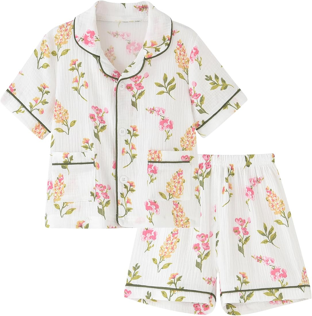 BINIDUCKLING Toddler Button Up Pajamas Summer Pjs for Girls Boys 18 Months - 12 Years | Amazon (US)