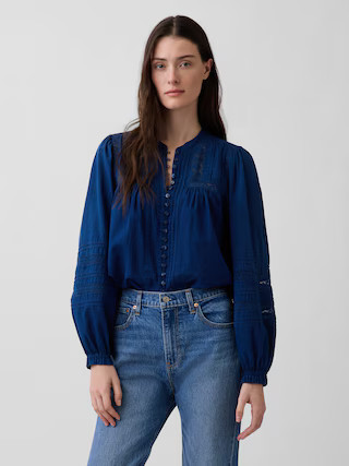 Lace-Trim Pintuck Top | Gap (US)