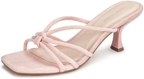 Women's Strappy Square Open Toe Kitten Heels Sandals Knotted Design Summer Fashion Slip On Mule S... | Amazon (US)