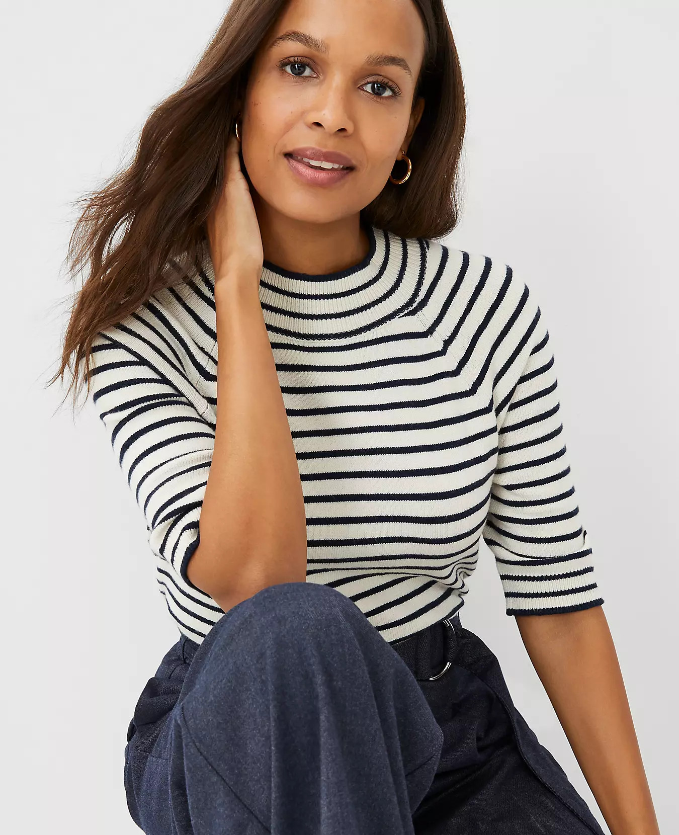 Striped Mock Neck Sweater Tee | Ann Taylor (US)
