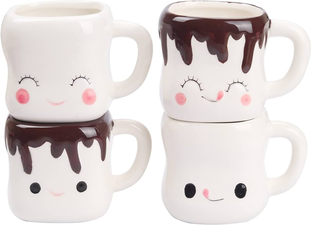 Marshmallow Mugs Set of 4 with Handle Cute Marshmallow Cups Cute Mugs for Kids Hot Chocolate Coco... | Amazon (US)