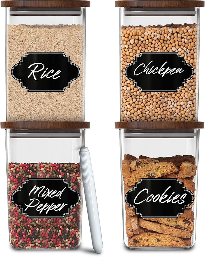 Essos Square Glass Jars with Wood Lids Set of (4) 36 fl oz Airtight and Stackable Storage Contain... | Amazon (US)