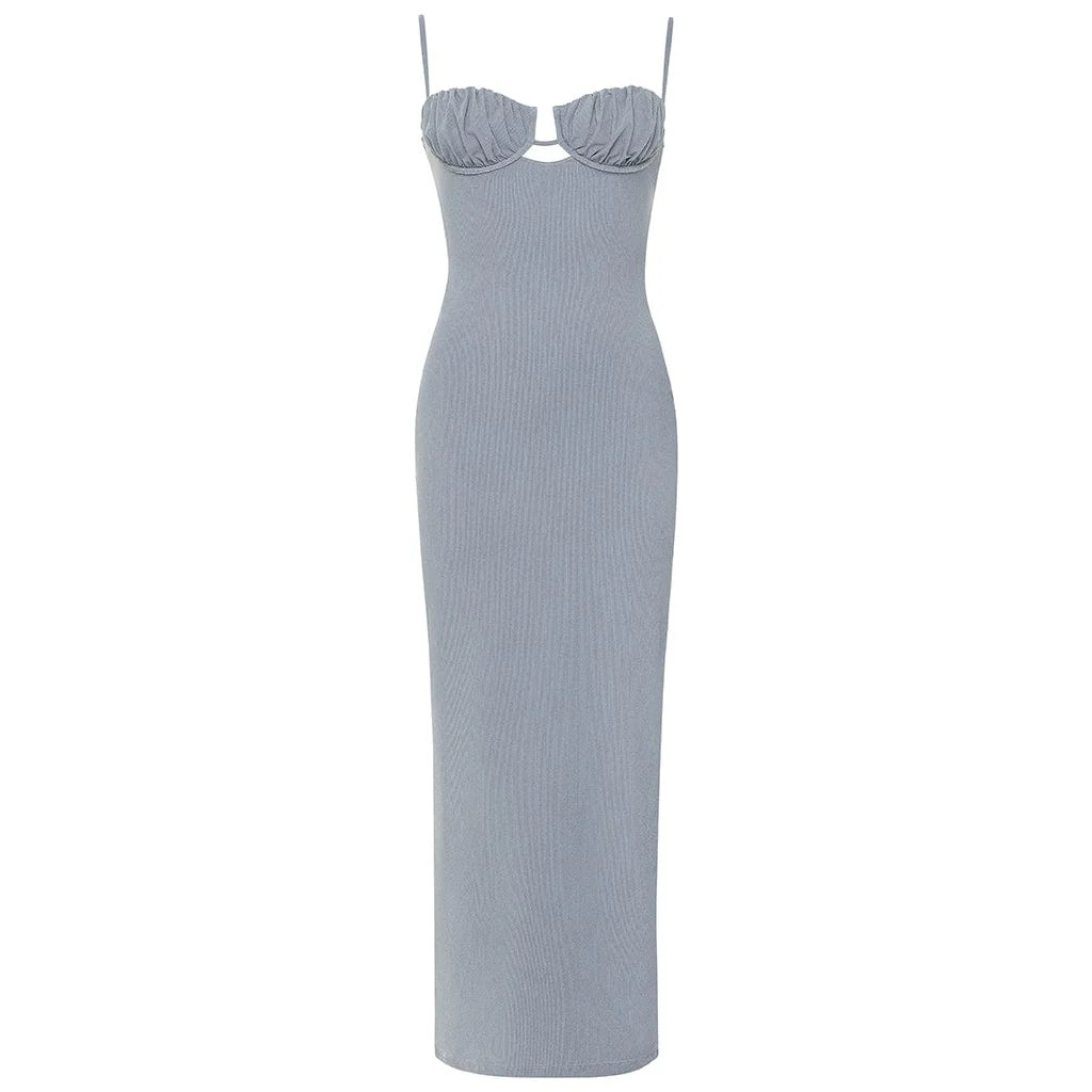Dark Denim Petal Long Slip Dress | Montce