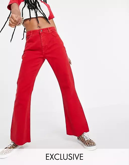 Reclaimed Vintage Inspired '99 flare jeans in red | ASOS (Global)
