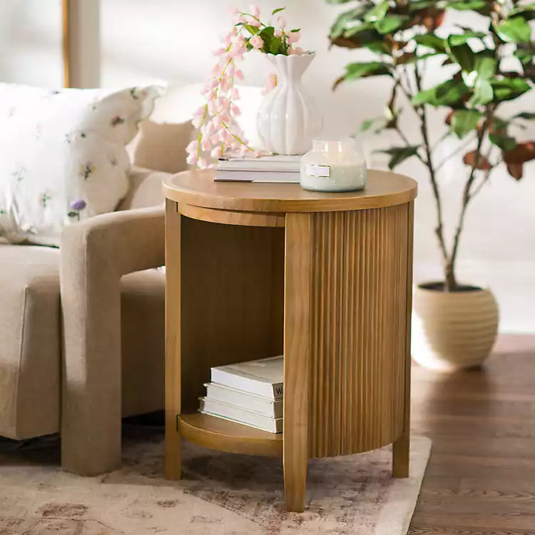 New! Round Brown Wood Sienna Side Table | Kirklands