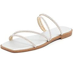 vodvob Women's Rhinestone Flat Sandals Slip on Memory Foam Sandals Open Toe Slide Sandals | Amazon (US)