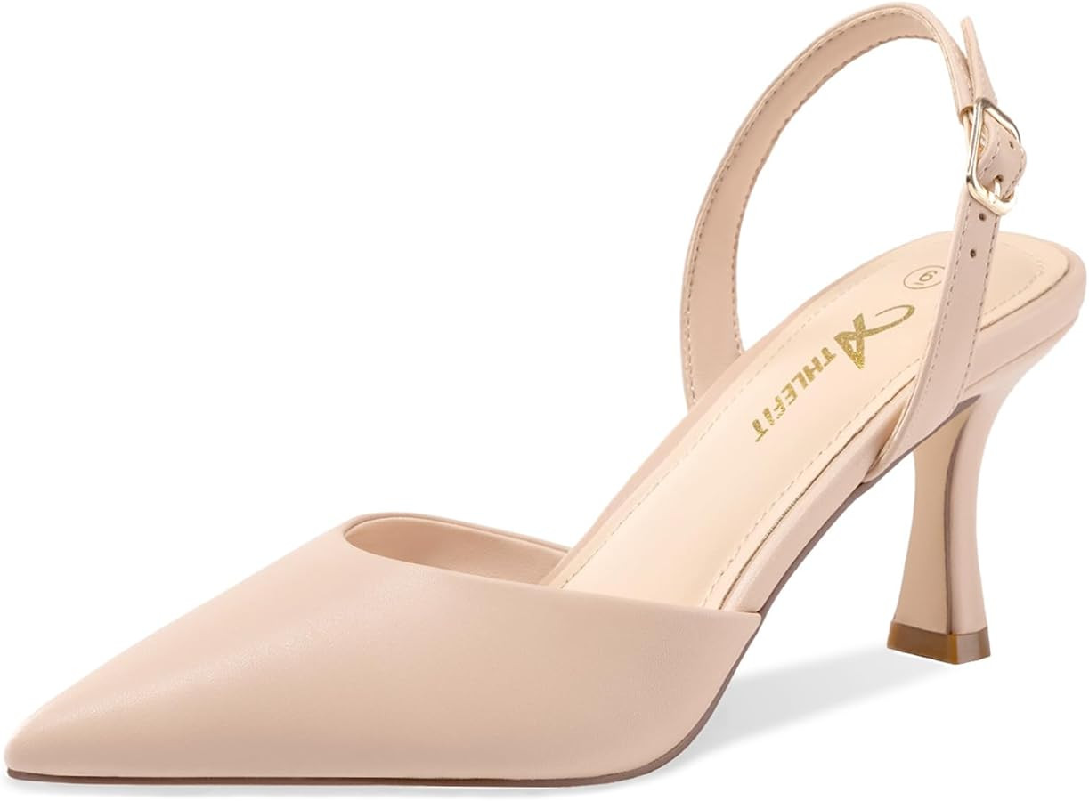 Amazon.com | Athlefit Closed Pointed Toe Kitten Heels for Women Dress Work Wedding Party Slingbac... | Amazon (US)