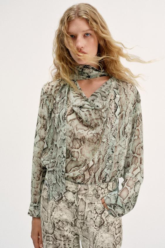 Zara - Animal Print Shirt - Snake - S - Woman | Zara US