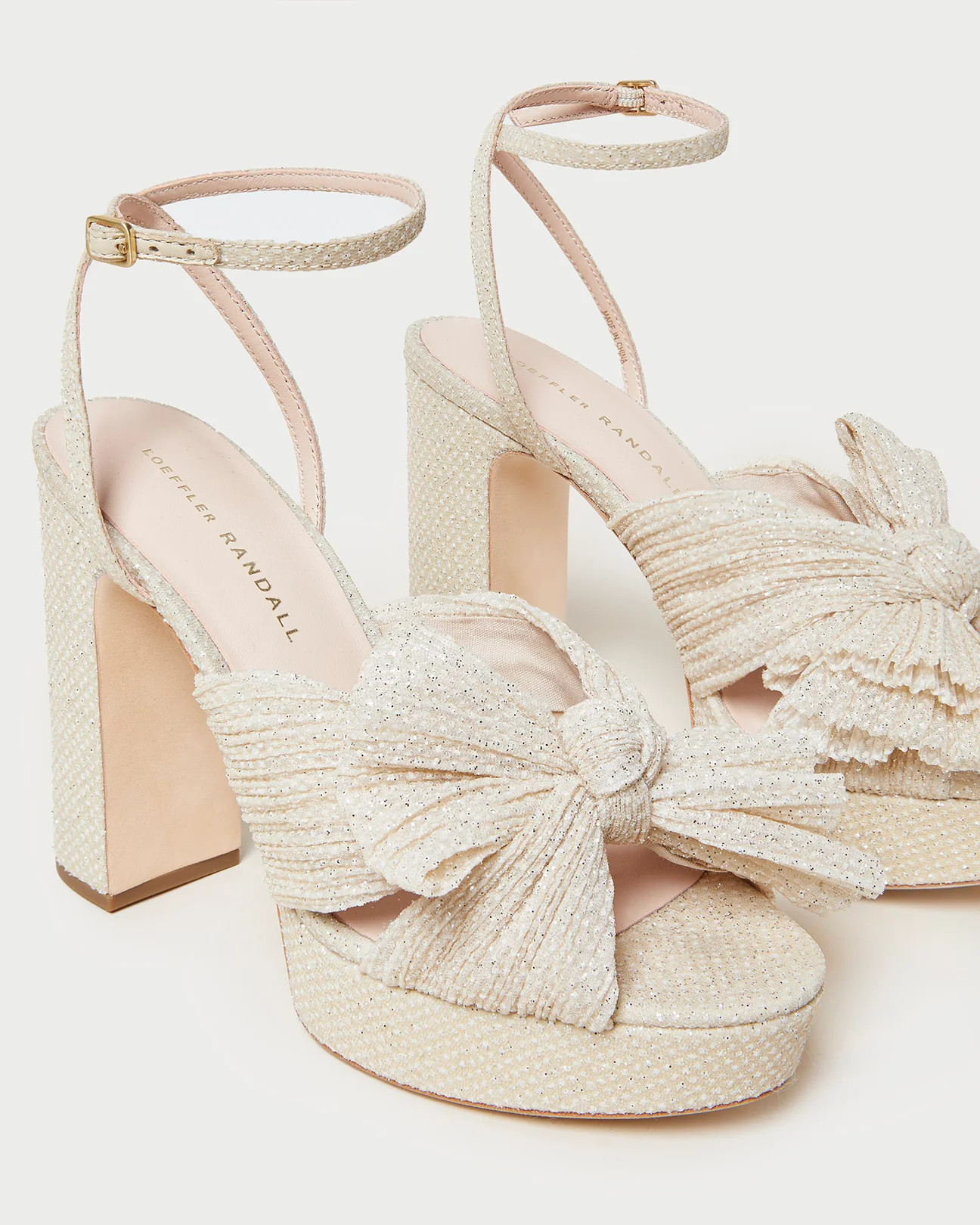 Natalia Cream Sparkle Platform Bow Heel | Loeffler Randall