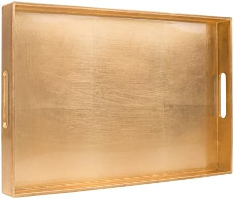 MAONAME Modern Gold Decorative Tray with Handles, Gold Leaf Serving Tray for Coffee Table, Rectan... | Amazon (US)