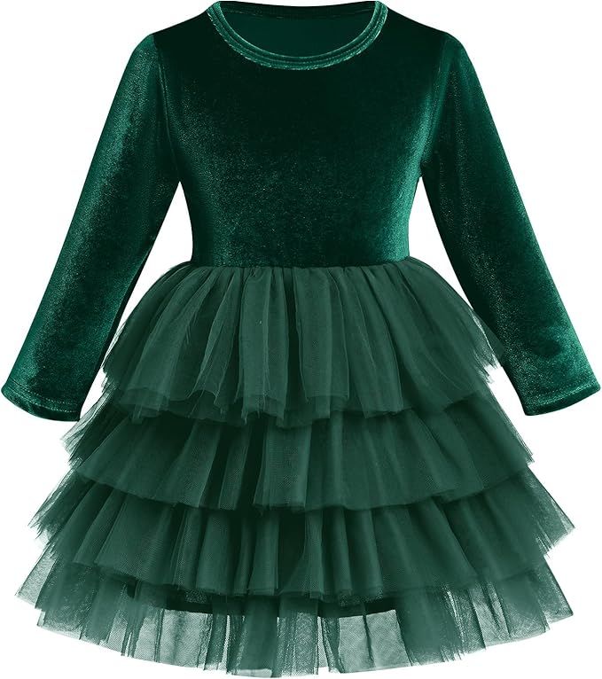 Velvet Dress for Girls Long Sleeve Ruffle Casual Princess Dress Vintage Holiday Velvet Party Fall... | Amazon (US)