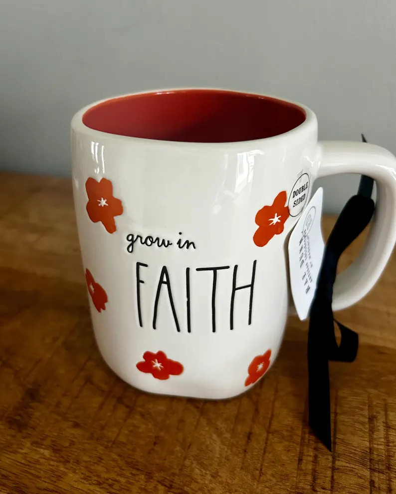 Rae Dunn “Grow in Faith” religious Coffee Mug - orange flowers | Etsy (Global)