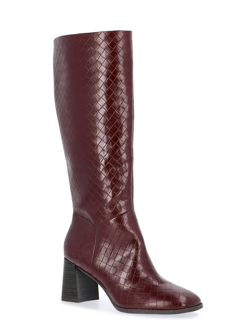 Free Assembly Women's Faux Leather Basketweave Texture Tall Boots, Sizes 6-11 - Walmart.com | Walmart (US)