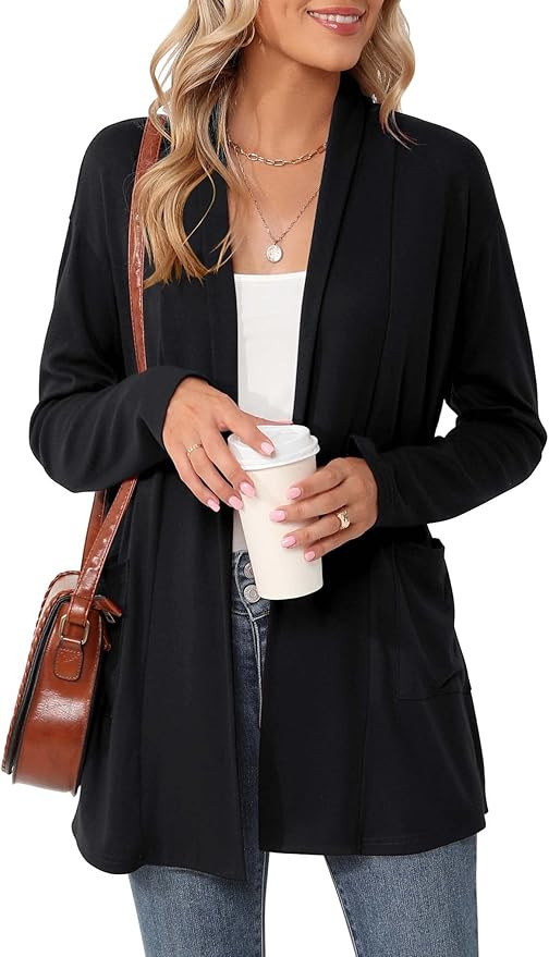 Micoson Women's Long Sleeve Open Front Cardigan Casual Loose Lightweight Cardigans with Pockets | Amazon (US)