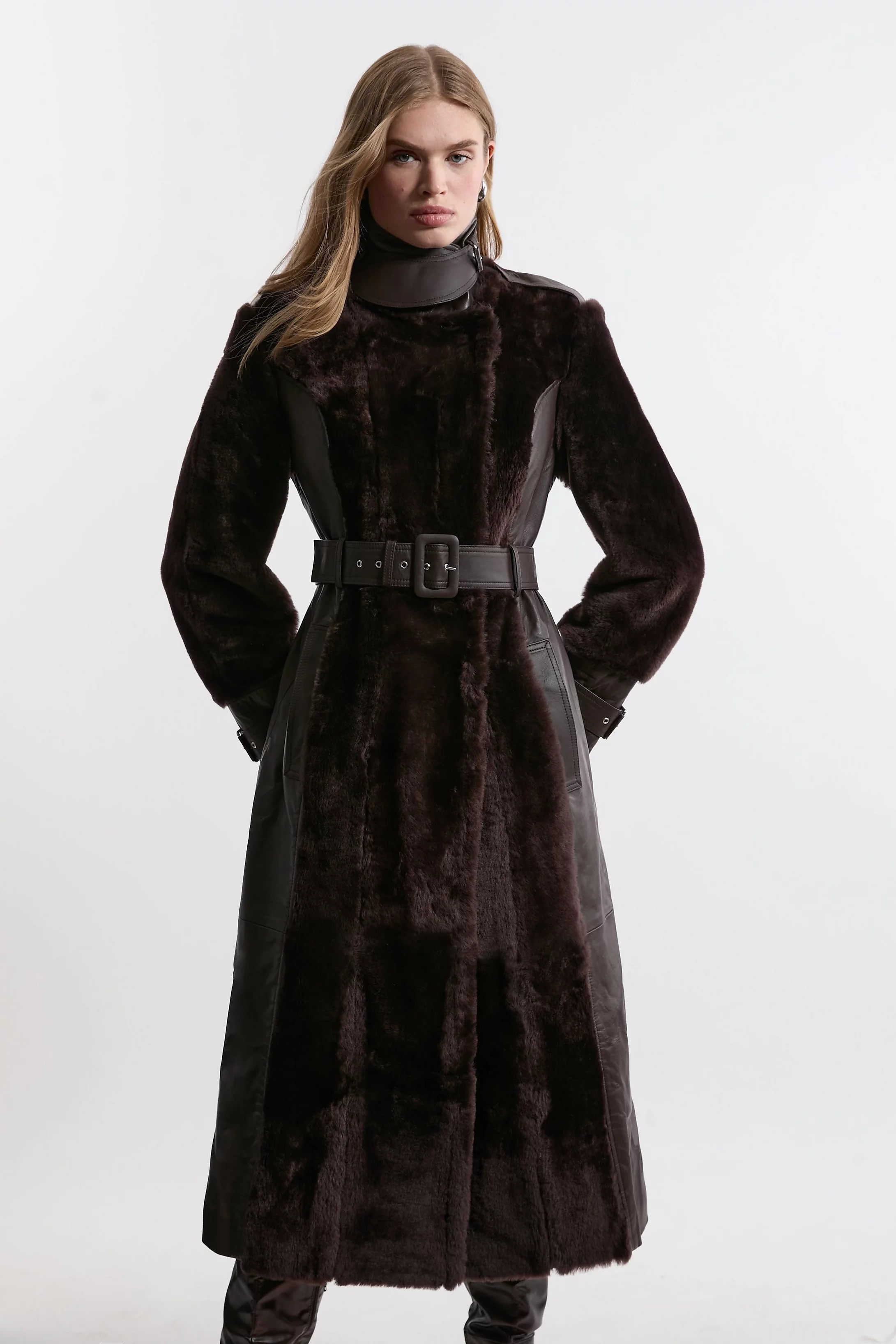 Shearling Trench Coat | Karen Millen | Karen Millen UK + IE + DE + NL