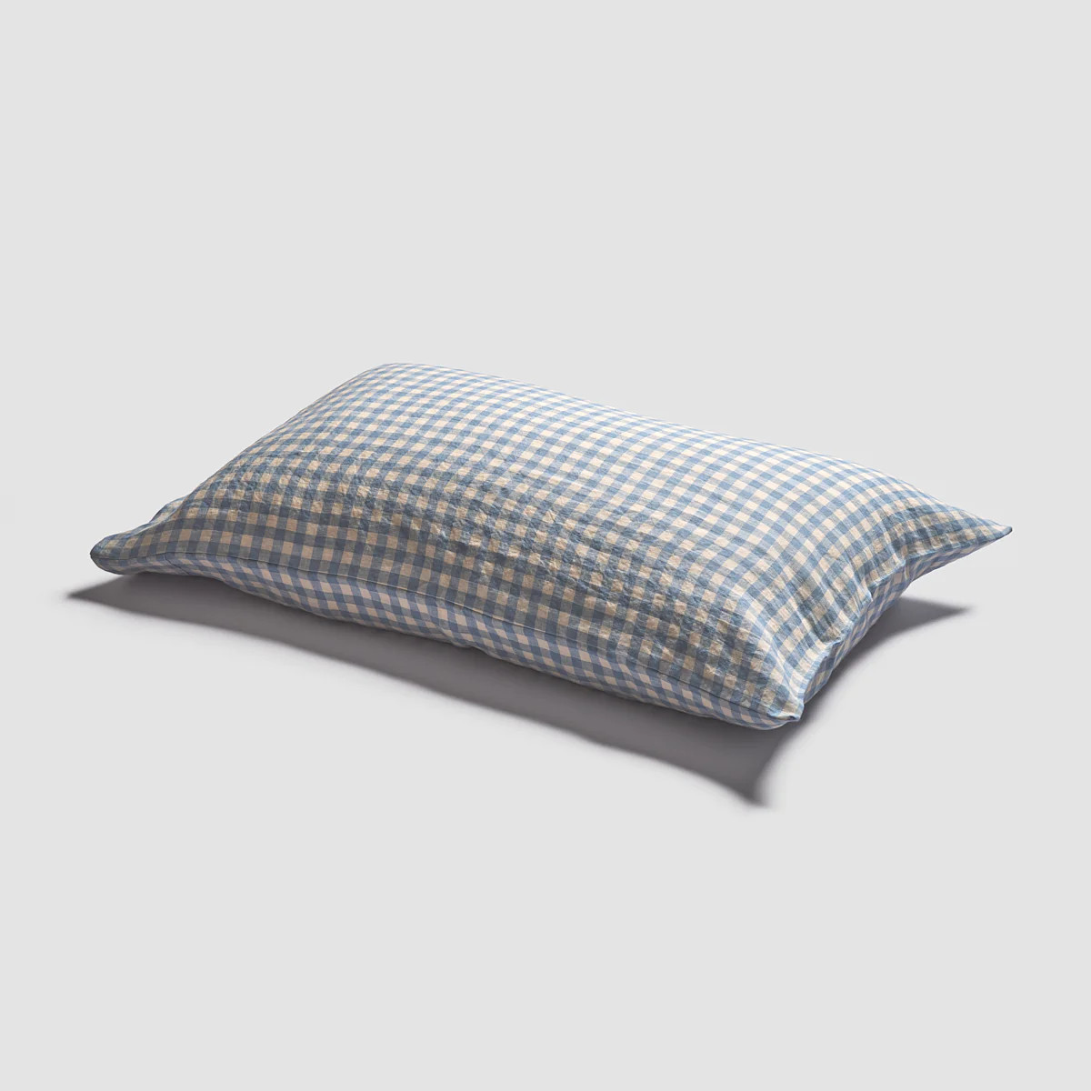 Warm Blue Gingham Linen Pillowcases (Pair) | Piglet