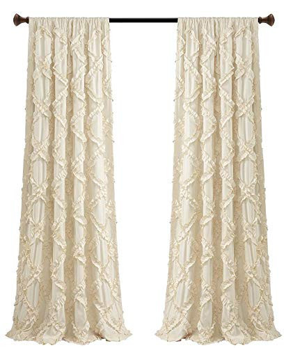 Lush Decor, Ivory Ruffle Diamond Curtains Textured Window Panel Set for Living, Dining Room, Bedroom (Pair), 95” x 54 | Amazon (US)