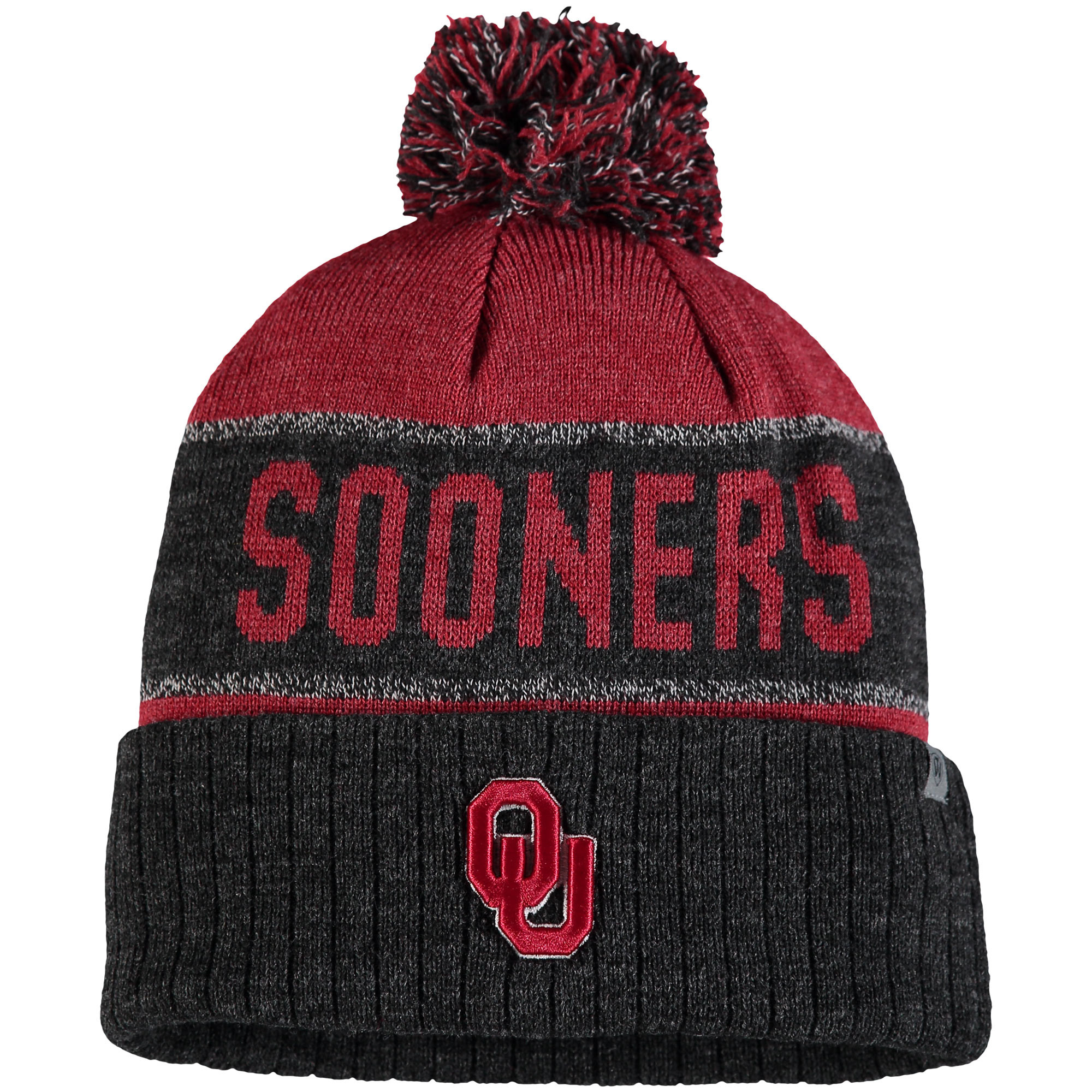 Oklahoma Sooners Top of the World Below Zero Cuffed Pom Knit Hat - Crimson/Heather Black | Fanatics