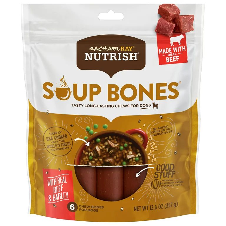 Rachael Ray Nutrish Soup Bones Dog Treats, Real Beef & Barley Flavor, 12.6oz, 6 bones - Walmart.c... | Walmart (US)