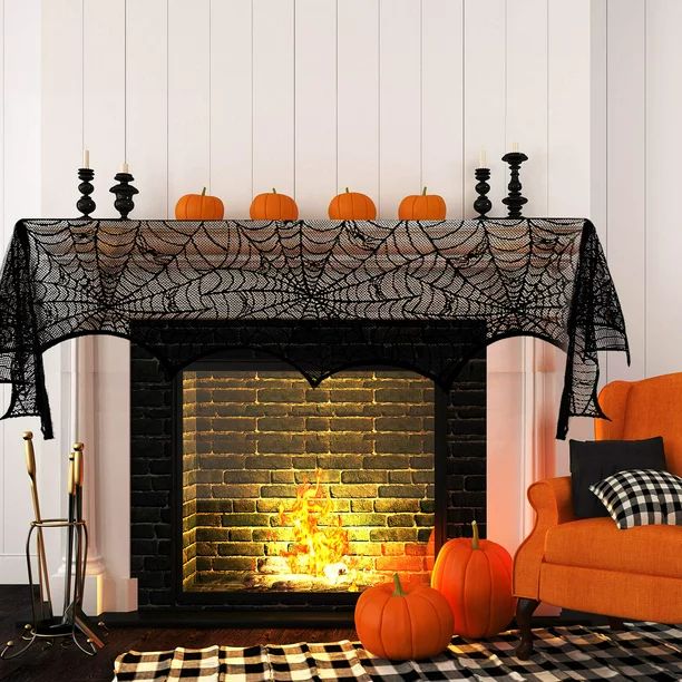 Round Lace Table Topper Black Spider Tablecloth and Fireplace Spider Decorations Lace Spiderweb M... | Walmart (US)