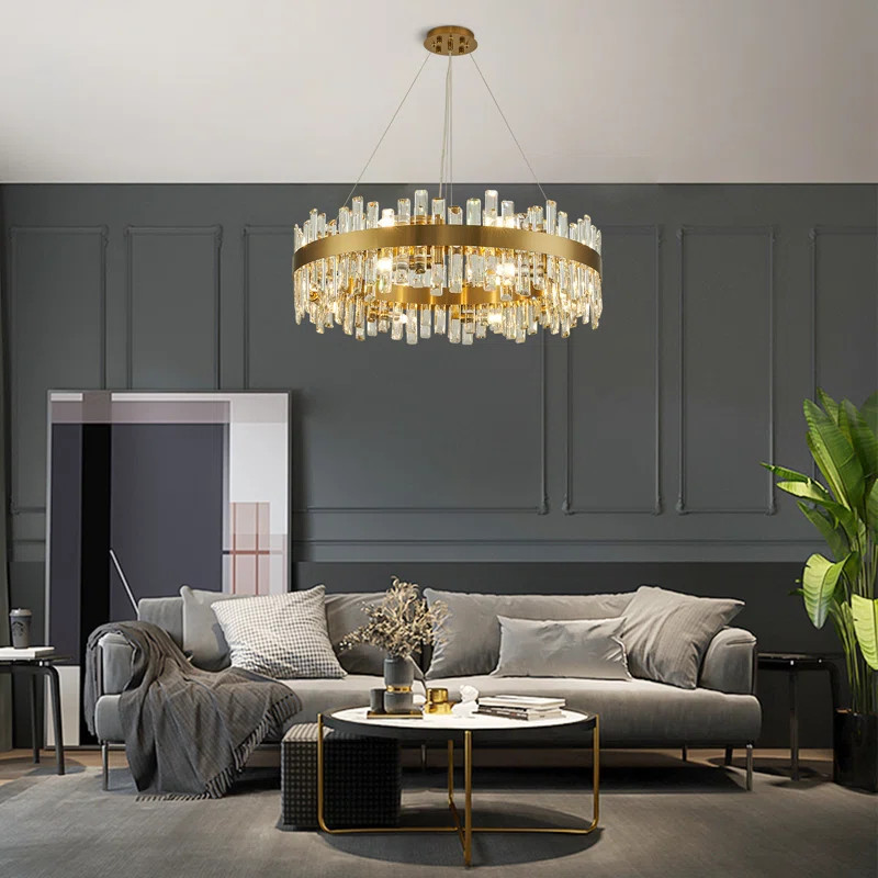 Marais 12 - Light Dimmable Gold Round K9 Crystal Hanging Light Modern Gold Chandeliers | Wayfair North America