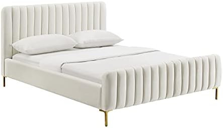 Tov Furniture Angela Velvet Bed in Full (Cream) | Amazon (US)