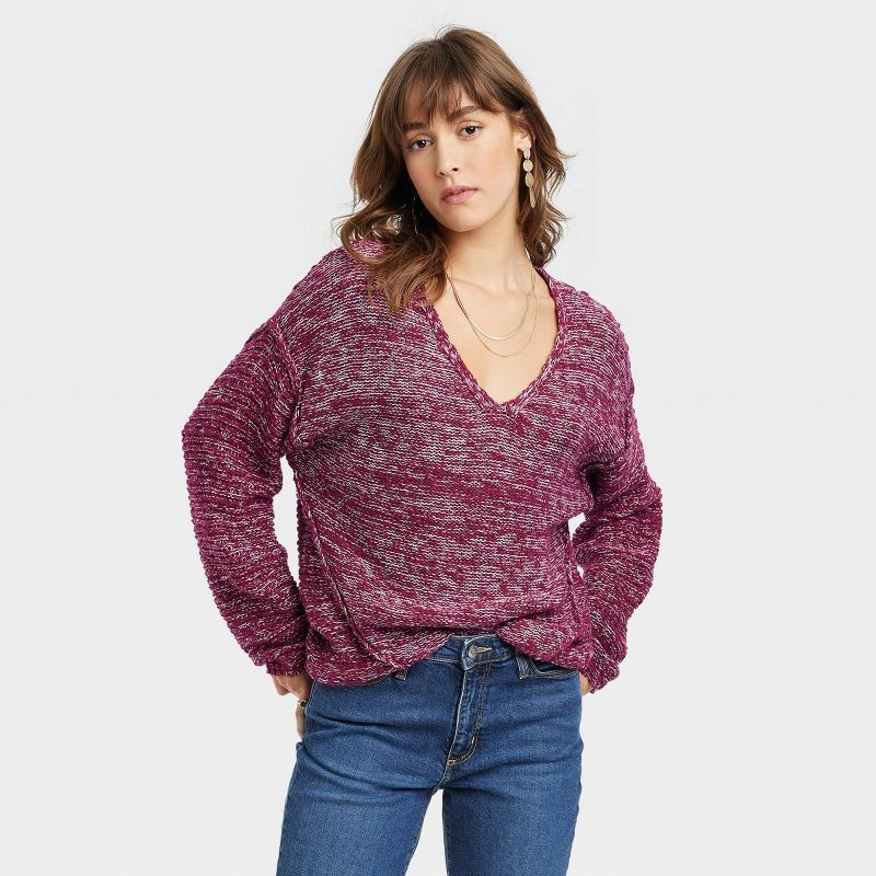 Women&#39;s V-Neck Pullover Sweater - Universal Thread&#8482; Burgundy S | Target