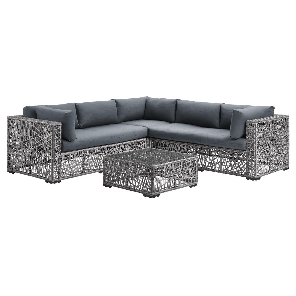 4pc Random Weave Box Sectional with Cushions Gray - Saracina Home | Target