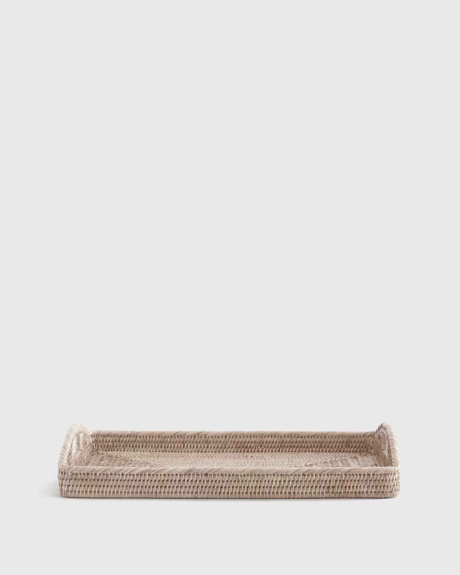 Handwoven Rattan Rectangular Tray with High Handles in White Wash | Quince