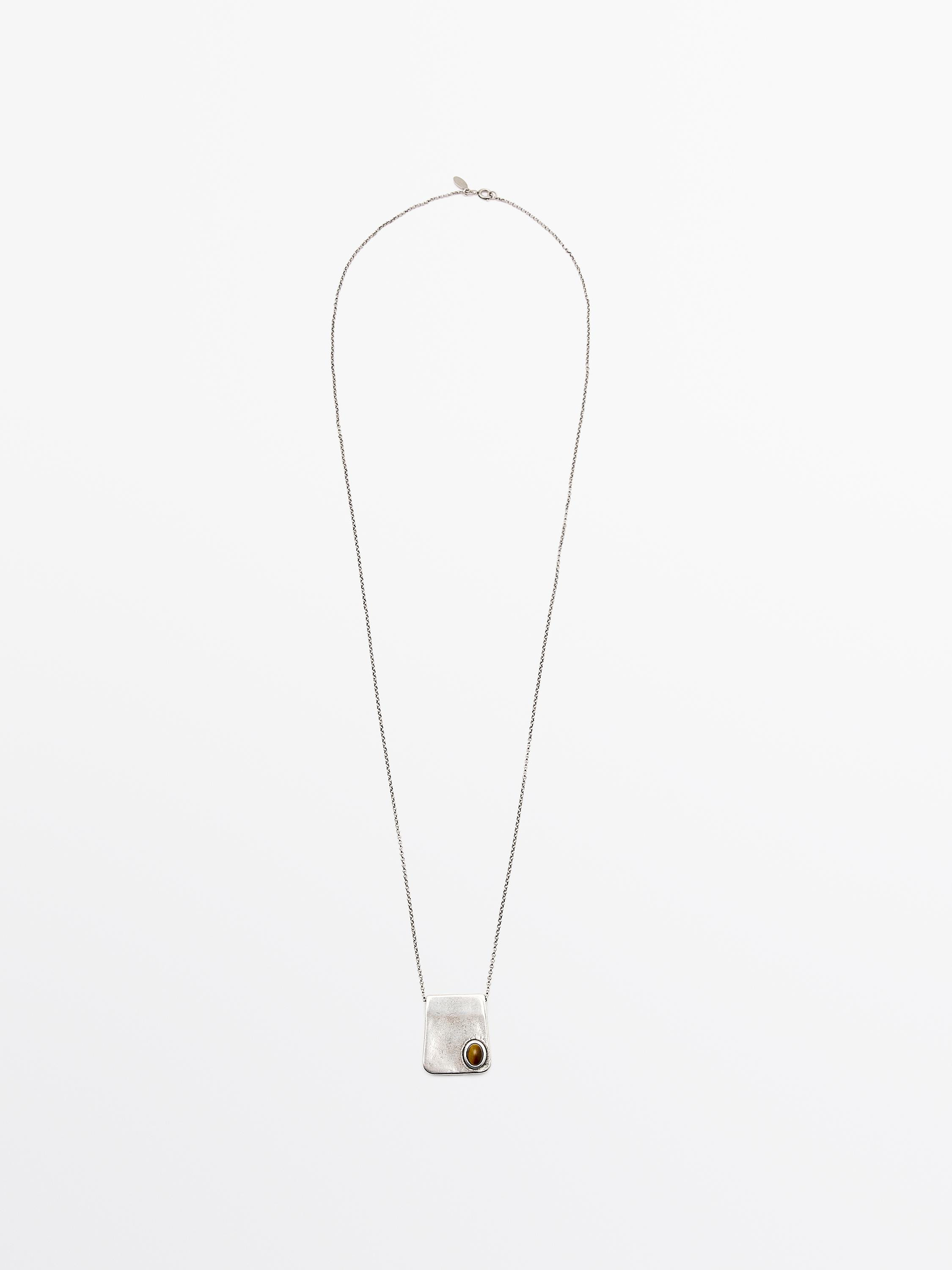 Square pendant with stone | Massimo Dutti UK