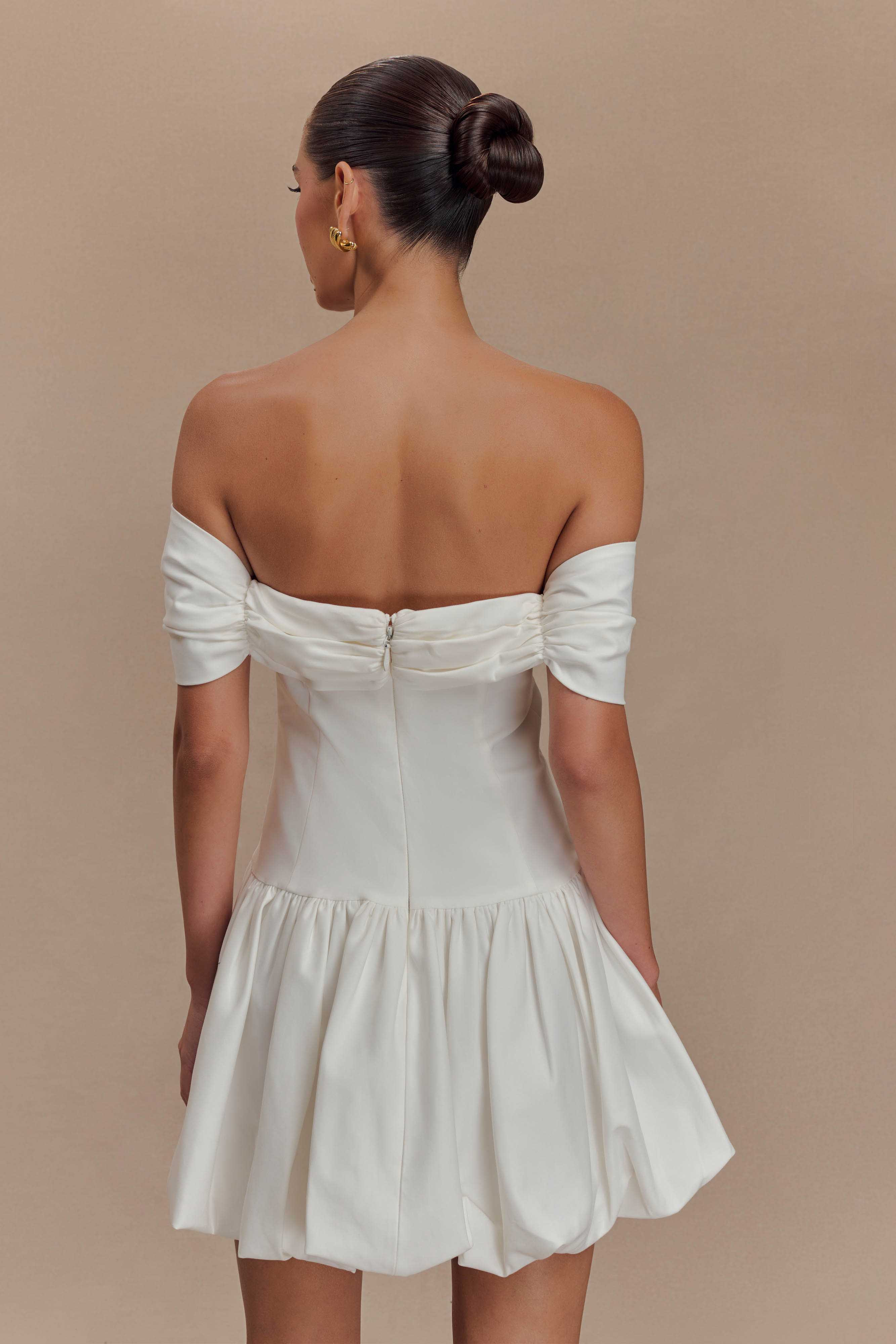 Off Shoulder Mini Dress - White | MESHKI US