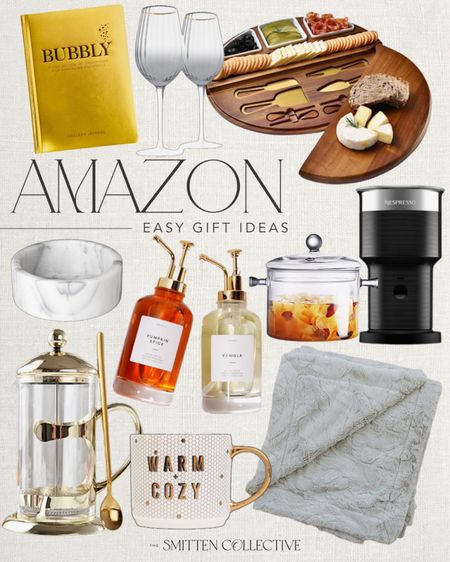 Amazon gifts include milk frother, clear pot, throw blanket, coffee mug, French press, marble wine stand, charcuterie board, wine glasses, cocktail book, and  dispenser bottles.

Gift guide, gifts for her, gifts for couples, easy gifts, Amazon gift finds

#LTKfindsunder50 #LTKHoliday #LTKGiftGuide