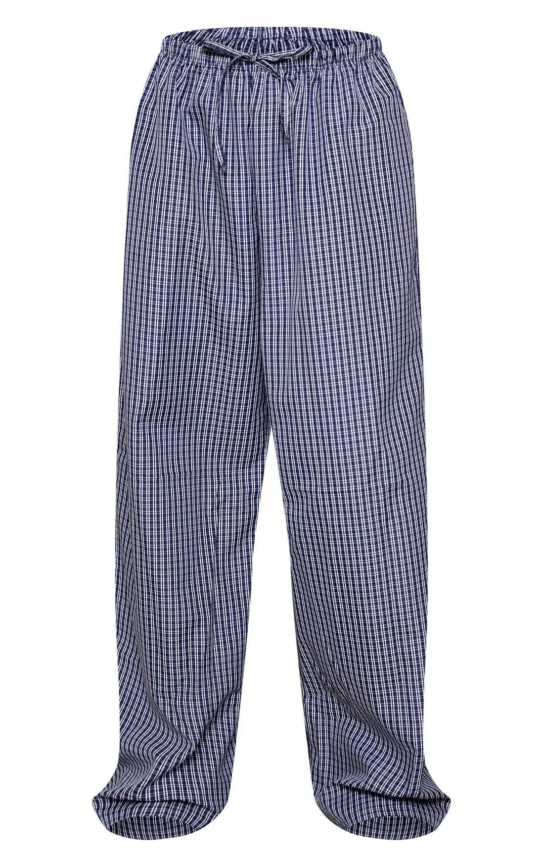 Navy Striped Print Drawstring Wide Leg Trousers | PrettyLittleThing UK