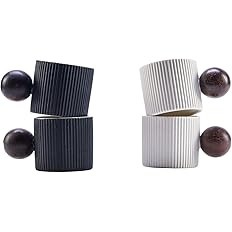Ceramic Mini Espresso Cups Demitasse Cups with Round Wooden Handle Vertical Stripes Tea Cups (Bla... | Amazon (US)