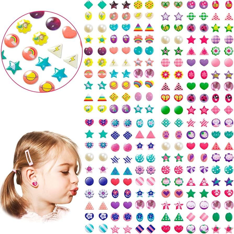 240PCS Sticker Earrings for Little Girls - 3D Gems Girls Sticker Earrings Self-Adhesive Glitter C... | Amazon (US)