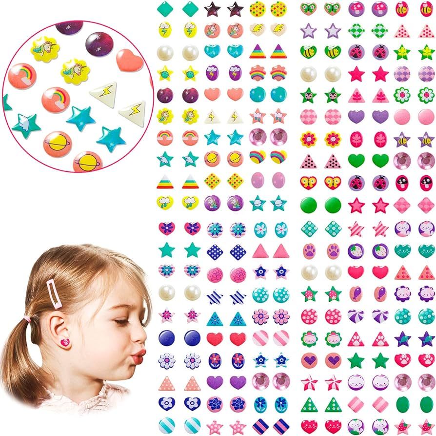 240PCS Sticker Earrings for Little Girls - 3D Gems Girls Sticker Earrings Self-Adhesive Glitter C... | Amazon (US)