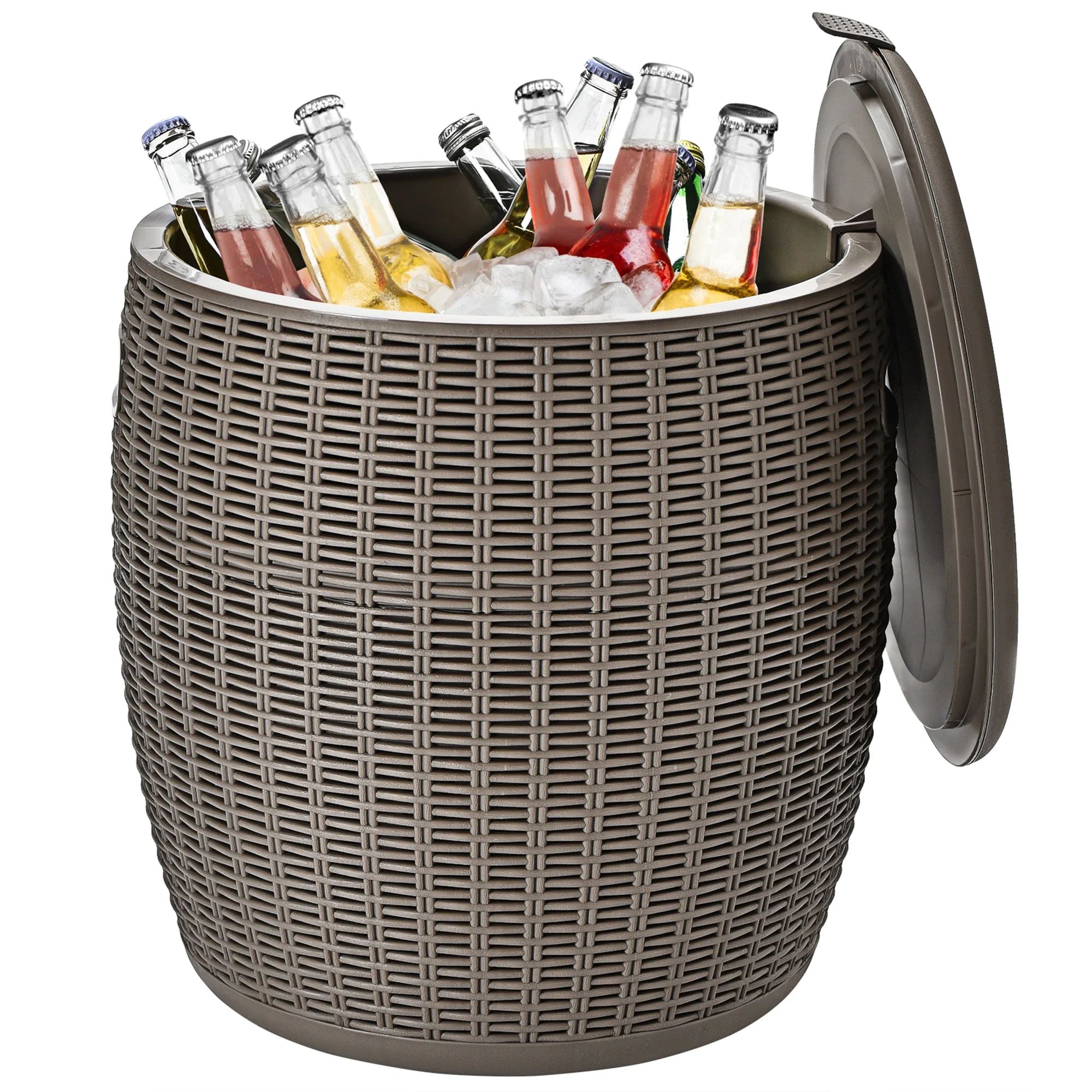 Gymax 9.5-Gal Patio Ice Cooler Bucket Cool Bar Table Cocktail Side Table w/ Lid Brown | Walmart (US)