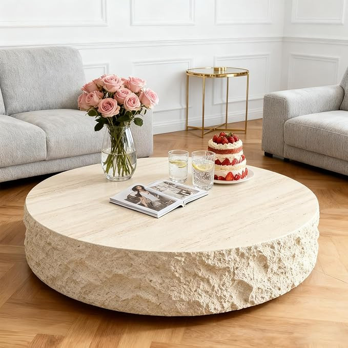 35.43'' Modern Round Coffee Table for Living Room, Faux Marble Stone Coffee Table, Minimalist Cir... | Amazon (US)