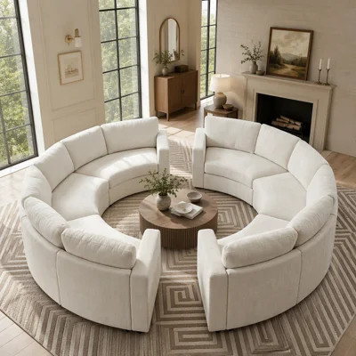 Curved Modular Sectional Sofa, 2 Sets of 3-Seat Semi-Circular Chenille Couches, Deep Seating Modern Round Sofa with Soft Upholstery, Contemporary Conv | Wayfair North America