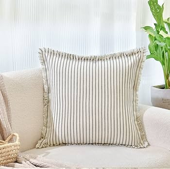 ZWJD Throw Pillow Covers 18x18 Set of 2 Striped Pillow Covers with Fringe Chic Cotton Decorative ... | Amazon (US)