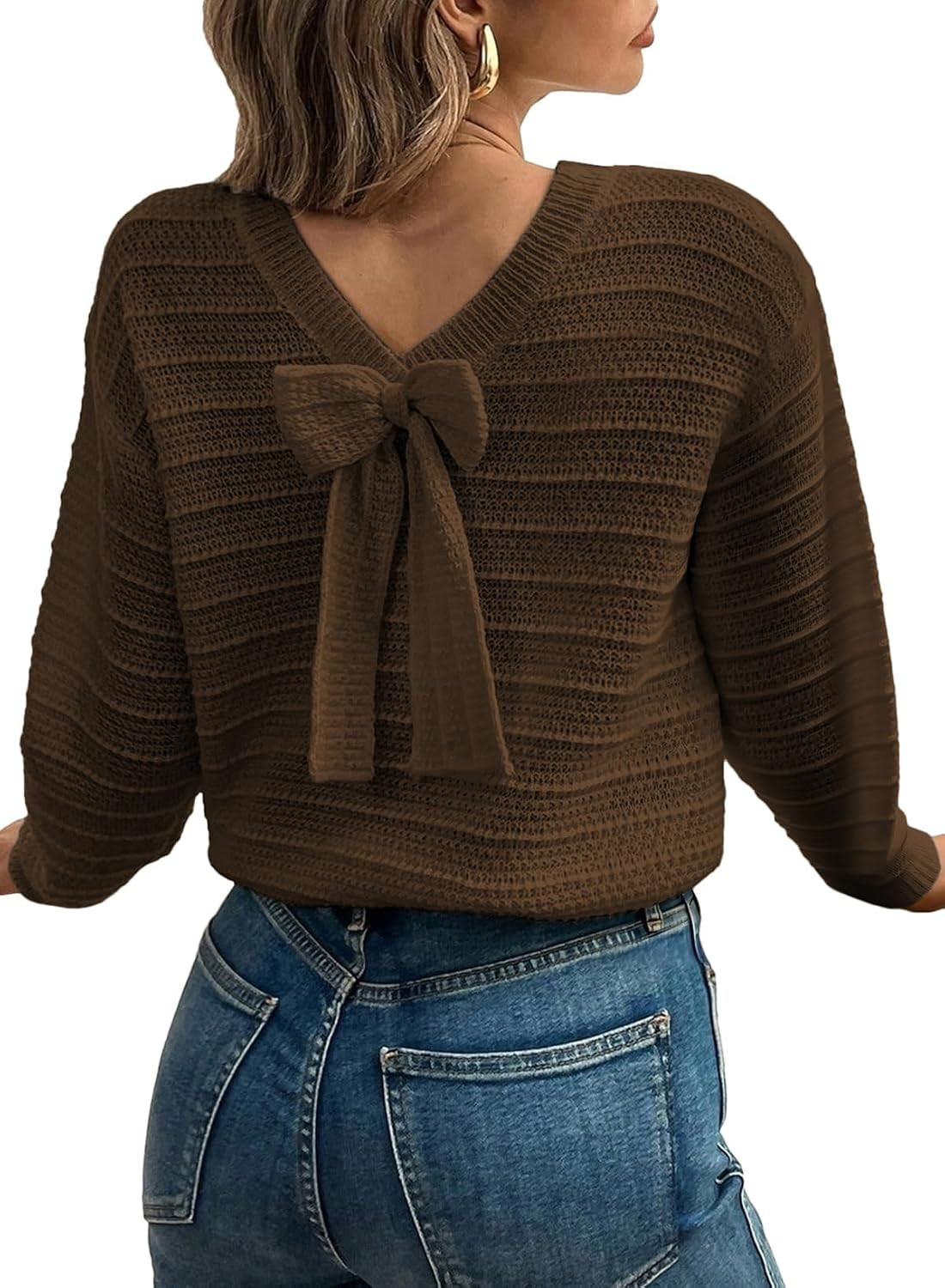EVALESS Womens Bow Sweaters Pullover Knit Tops Fall Outfits | Amazon (US)