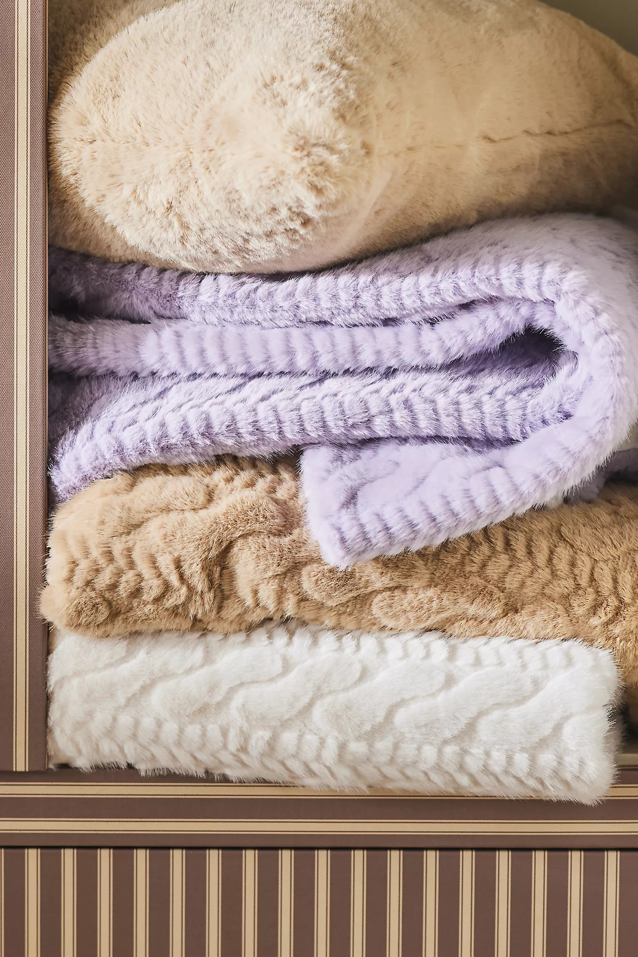 Faux Fur Cable-Knit Sweater Throw Blanket | Anthropologie (US)