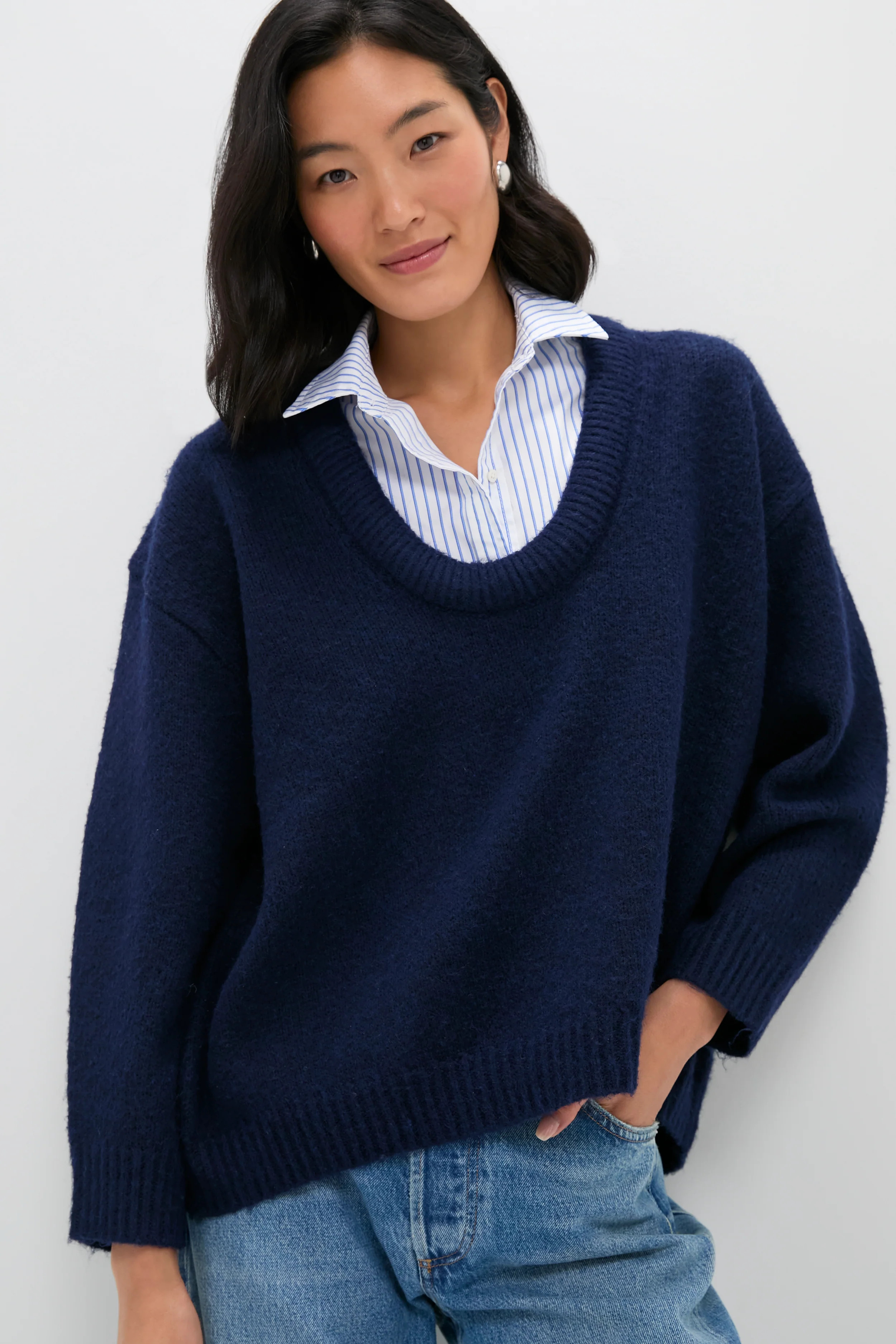 Navy Removable Collar Dickey Sweater | Tuckernuck (US)