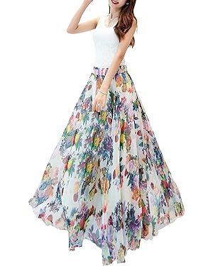 Afibi Women Floral Long Skirts Chiffon Summer Beach High Waisted Maxi Skirts | Amazon (US)