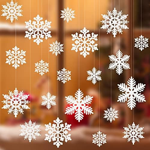 46 Pcs White Glitter Snowflake Ornaments Various Size Plastic Winter Snowflakes Ornaments Christmas  | Amazon (US)