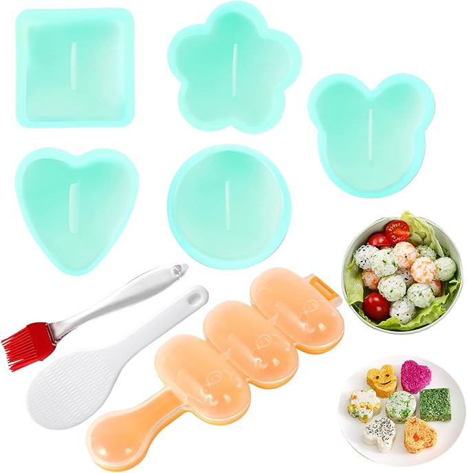 MLRYH Onigiri Maker Mold, 8 Pcs Sushi Onigiri Musubi Maker Mold Kit Rice Ball Mold Shake Sushi Ma... | Amazon (US)
